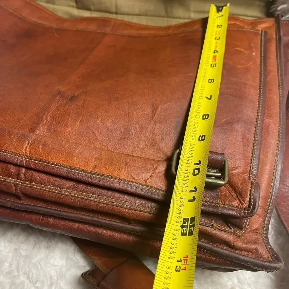 Komal's Passion  Leather distressed tan Messenger Commuter large Shoulder Bag